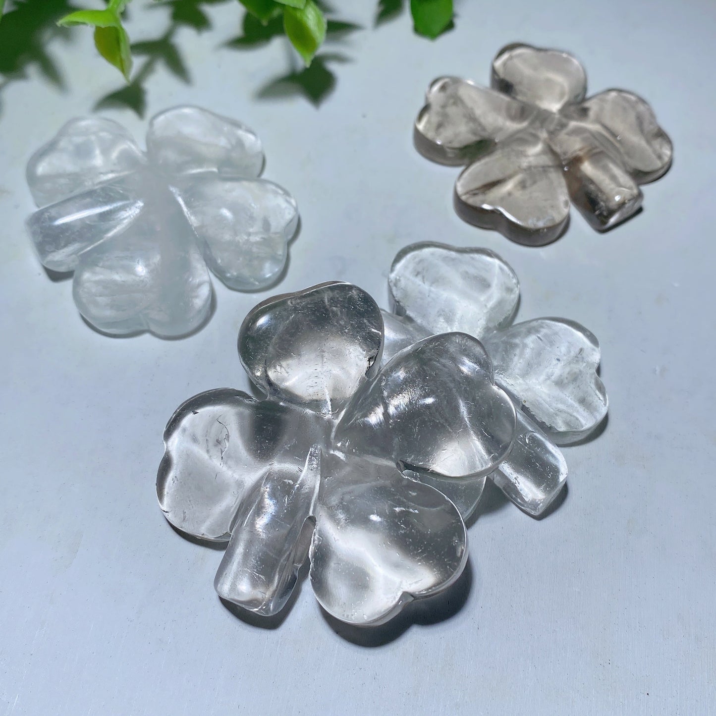 1.7" Clear Quartz Four-Leaf Clovers Carving Bulk Wholesale