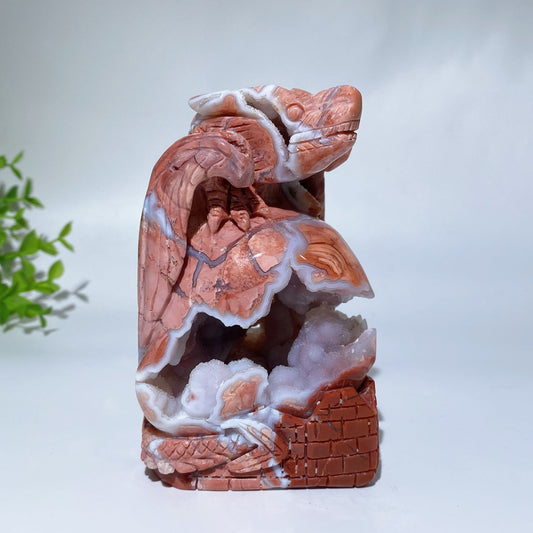 4.7" Unique Druzy Cotton Candy Agate Dragon Carving Crystal Healing Bulk Wholesale