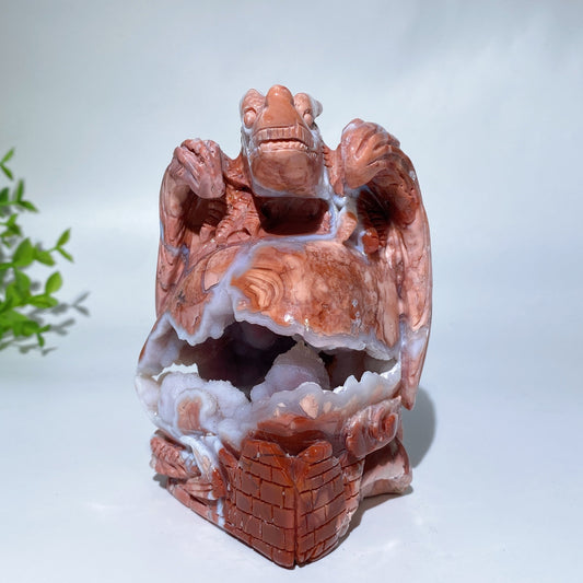 4.7" Unique Druzy Cotton Candy Agate Dragon Carving Crystal Healing Bulk Wholesale