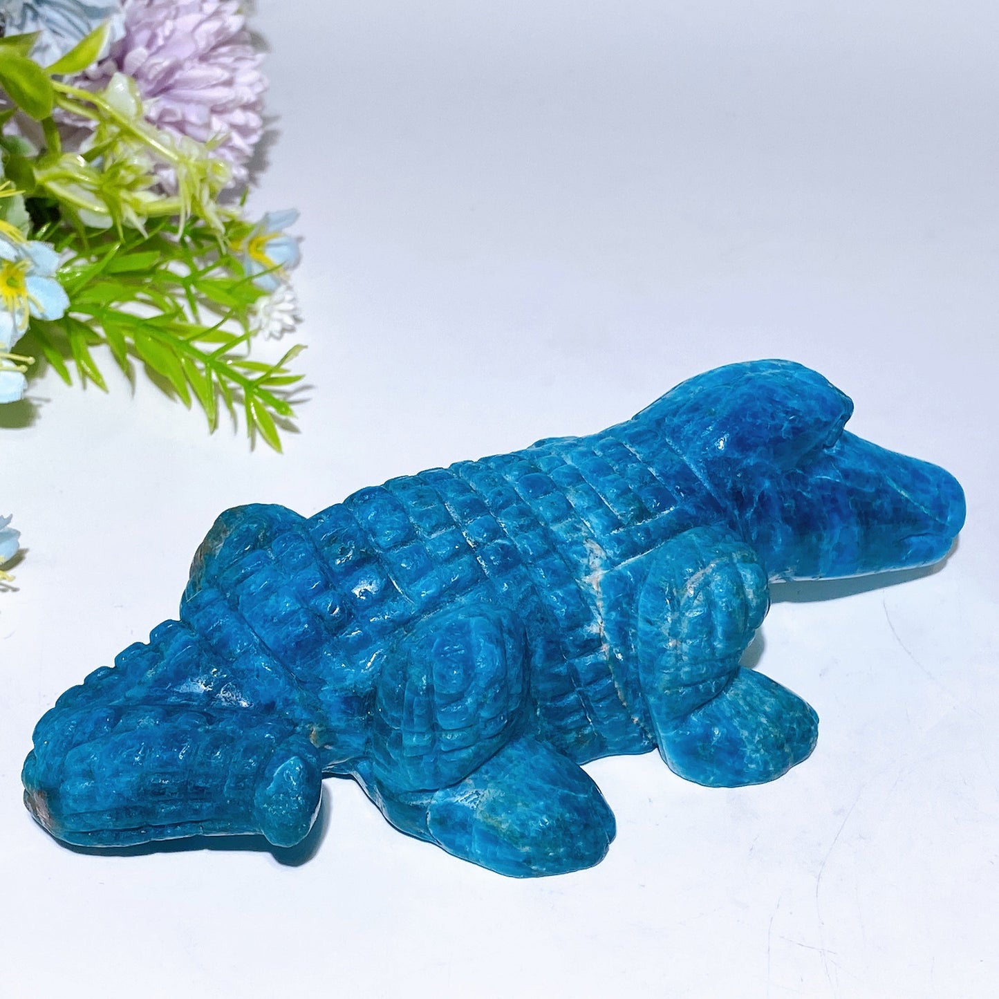 16cm Blue Apatite Crocodile Carving Crystal Healing Bulk Wholesale