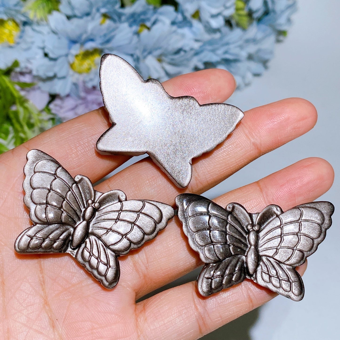 1.9" Silver Obsidian Butterfly Carving Crystal Healing Bulk Wholesale