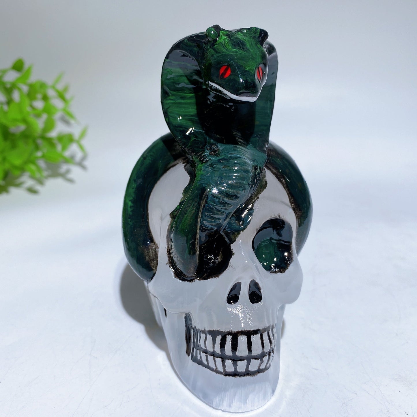 3.8" Selenite Skull with Snake Decor with Hand Painting Crystal Healing Bulk Wholesale