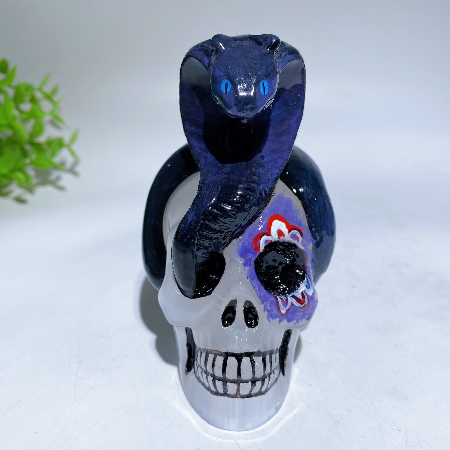 3.8" Selenite Skull with Snake Decor with Hand Painting Crystal Healing Bulk Wholesale