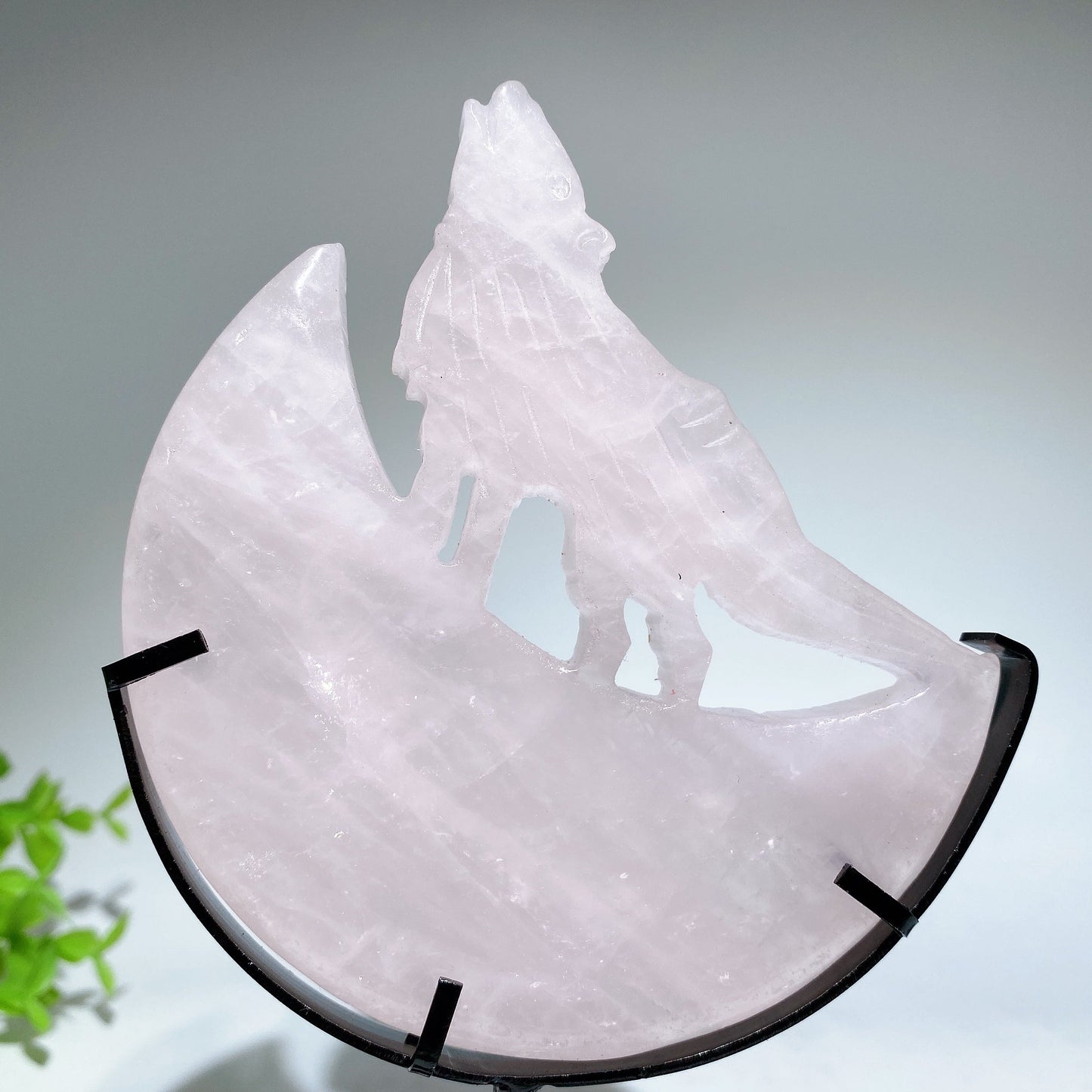 Crystal Wolf on Moon Carving with Stand Free Form Crystal Healing Bulk Wholesale