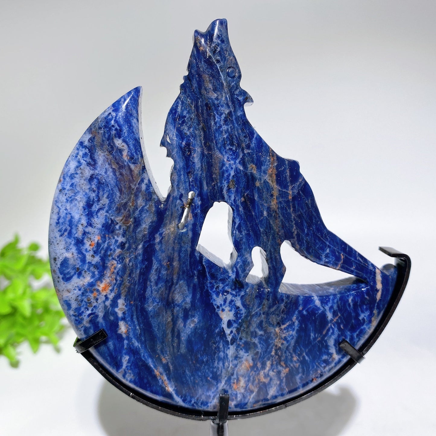 Crystal Wolf on Moon Carving with Stand Free Form Crystal Healing Bulk Wholesale