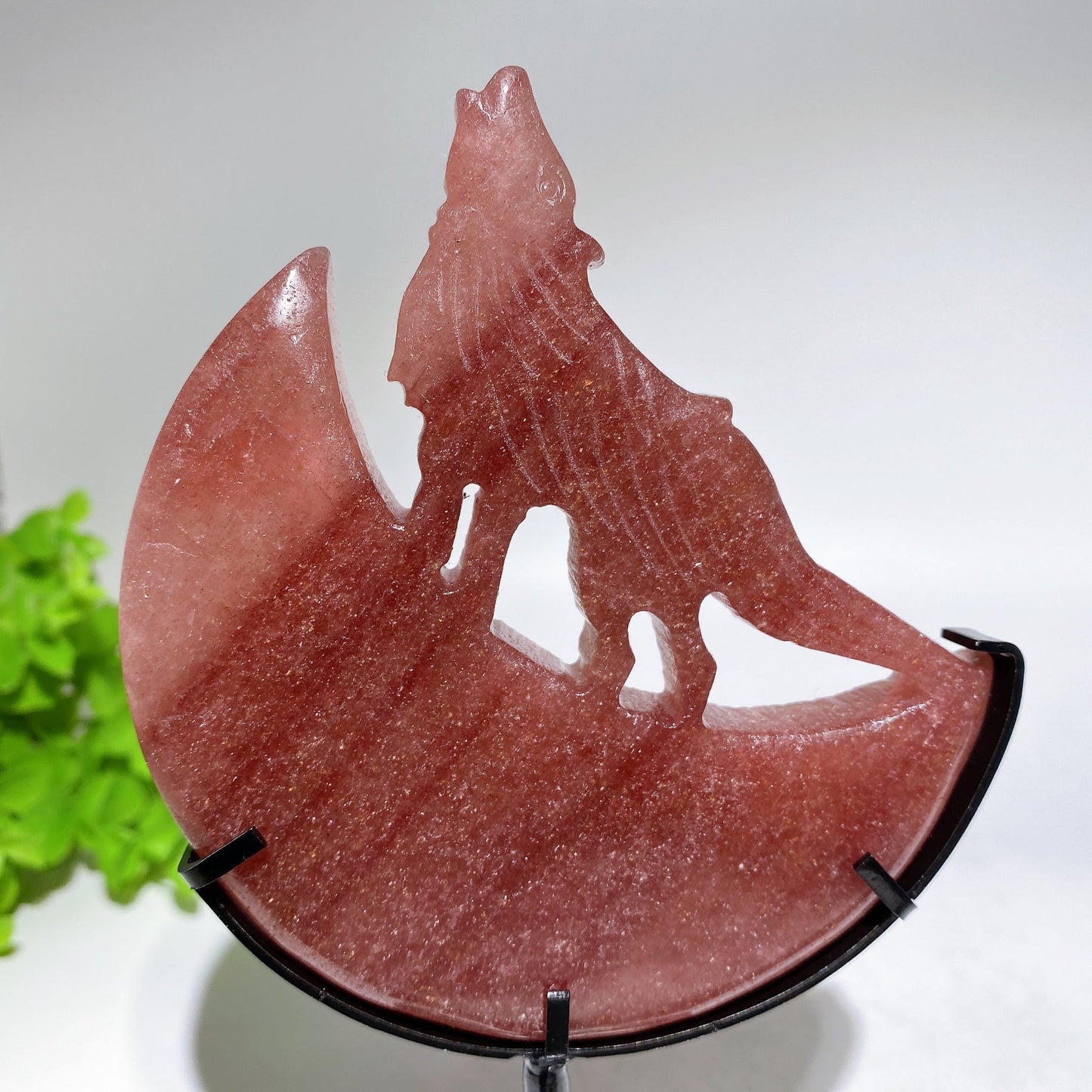 Crystal Wolf on Moon Carving with Stand Free Form Crystal Healing Bulk Wholesale