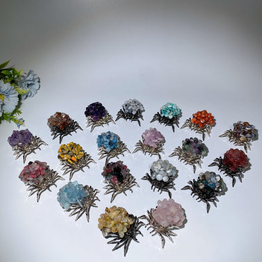 2.4" Crystal Chips Metal Spider Free Form Crystal Healing Bulk Wholesale