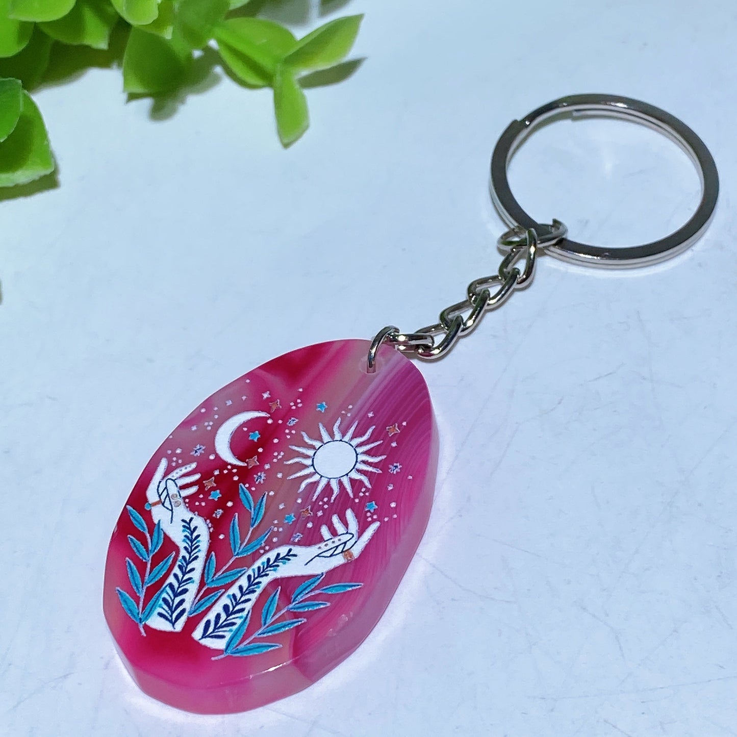Agate Slab with Printing Keychain Crystal Healing Bulk Wholesale