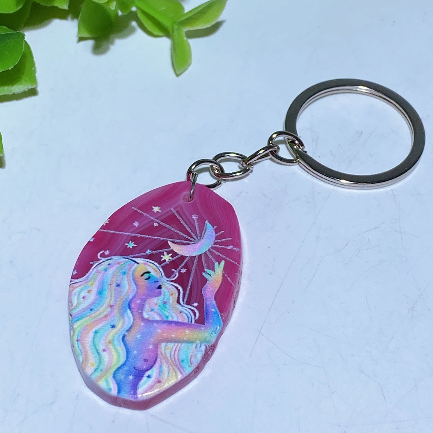 Agate Slab with Printing Keychain Crystal Healing Bulk Wholesale