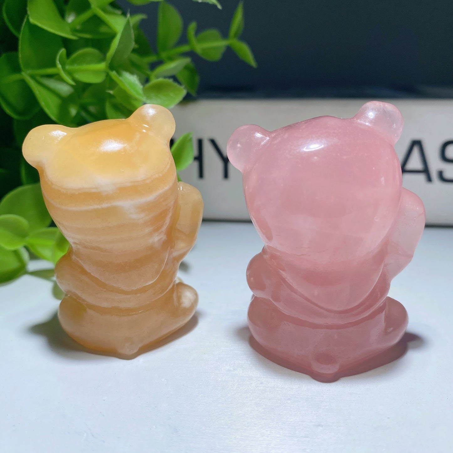 1.85" Orange Calcite Rose Quartz Cartoon Bear Charactor Bulk Wholesale