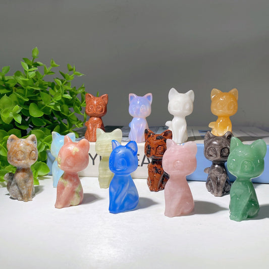 2.2" Mixed Crystal Cat Carvings Bulk Wholesale