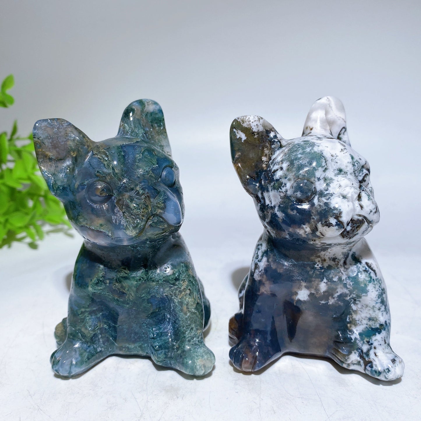 3.8"-4.5" Moss Agate Dog Cat Carving Crystal Healing Bulk Wholesale