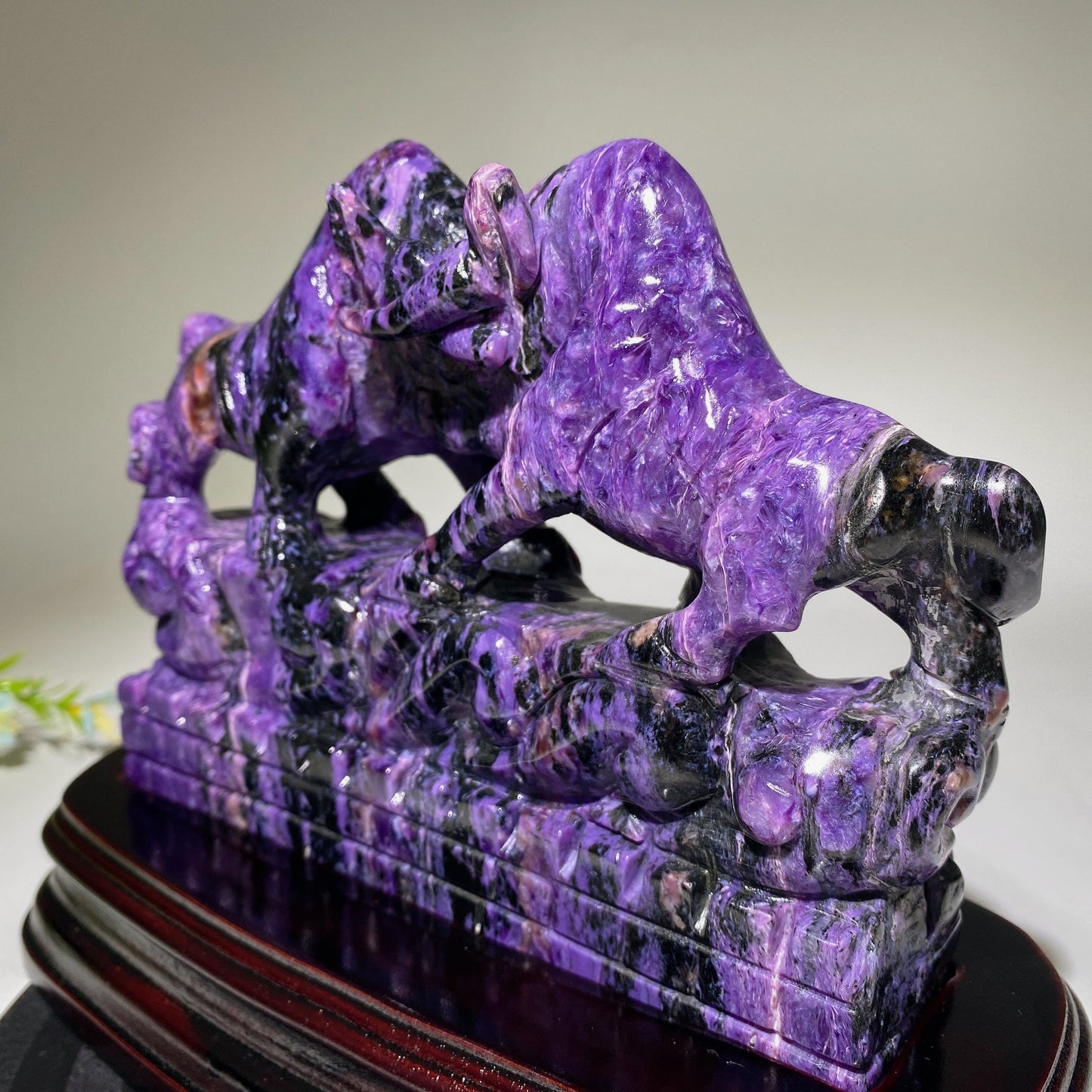 Unique Charoite Bullfighting Carving with Stand Crystal Healing Free Form