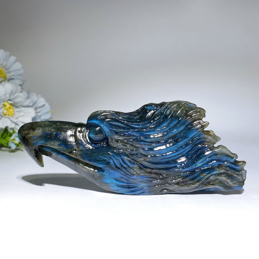 6.2" Unique Labradorite Eagle Head Carving Crystal Healing Bulk Wholesale