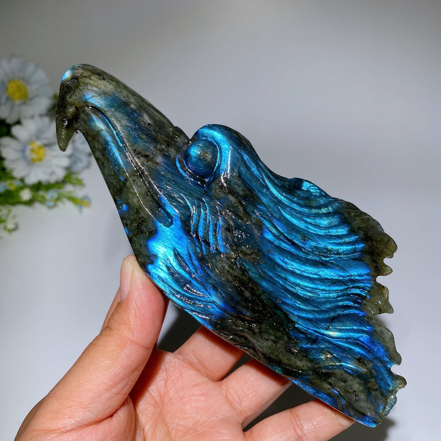 6.2" Unique Labradorite Eagle Head Carving Crystal Healing Bulk Wholesale