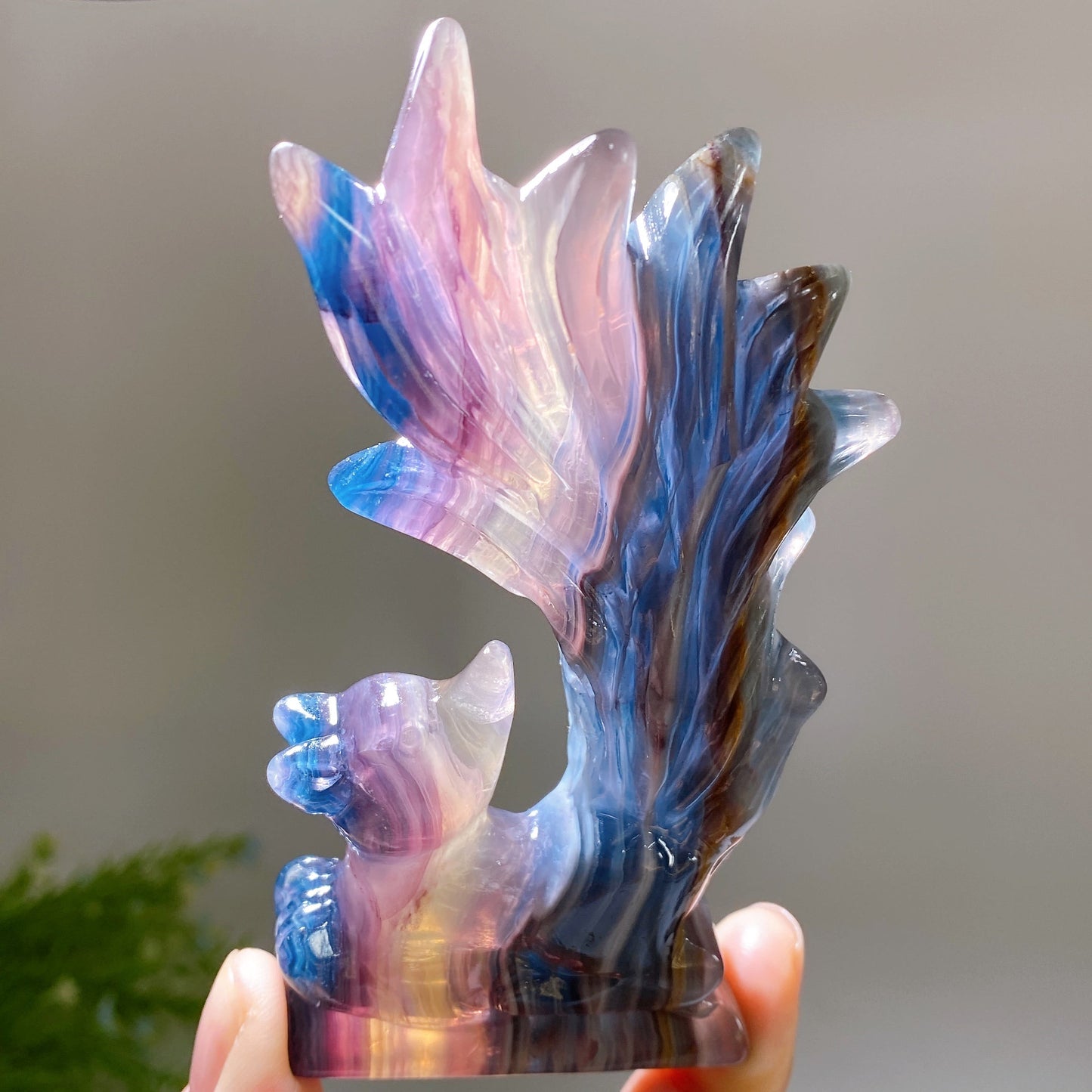Rainbow Fluorite Nine-tails Fox Carving Crystal Healing Bulk Wholesale