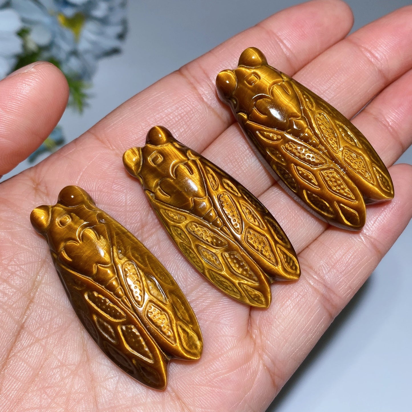 1.8" Yellow Tiger's Eye Cicada Carving Crystal Healing Bulk Wholesale