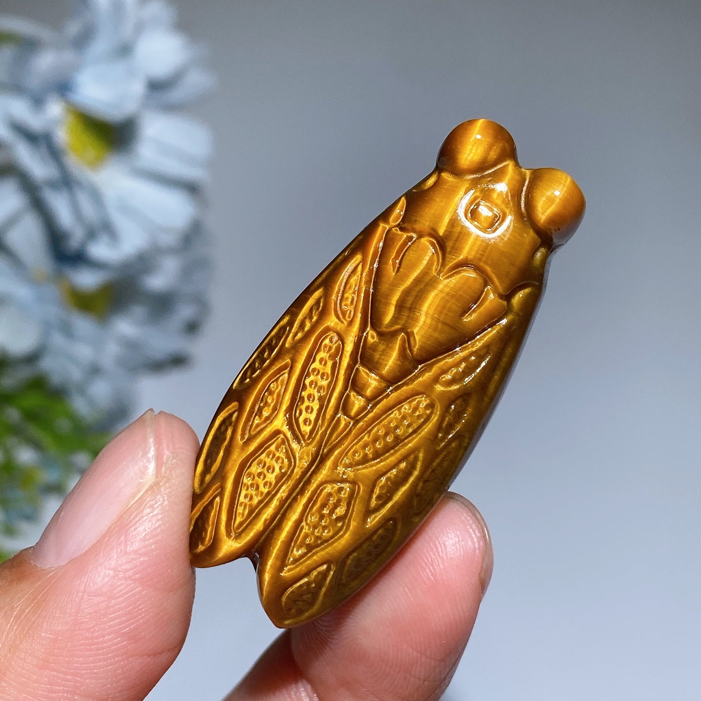 1.8" Yellow Tiger's Eye Cicada Carving Crystal Healing Bulk Wholesale