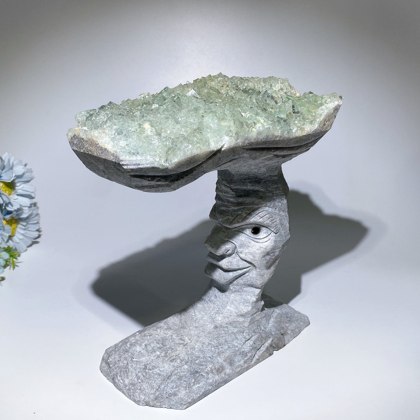 Large Unique Green Quartz Moon Face Carving Crystal Healing Bulk Wholessale