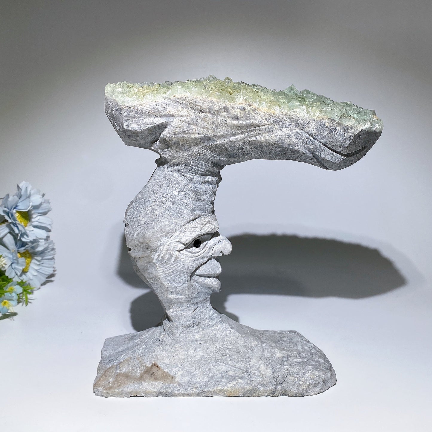 Large Unique Green Quartz Moon Face Carving Crystal Healing Bulk Wholessale