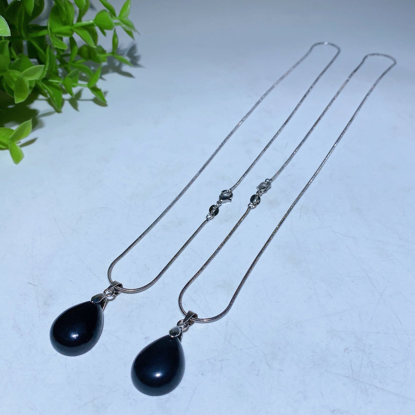 Schungite Drop Shape with Silver Metal Chain Necklace Crystal Healing Bulk Wholesale