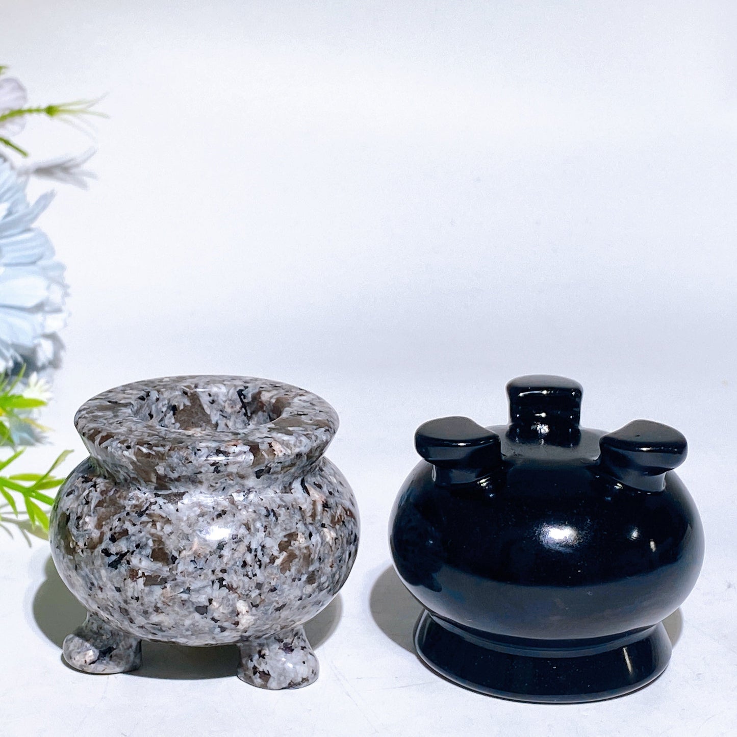 2.4" Black Obsidian Yooperlite Pot Carving Crystal Healing Bulk Wholesale