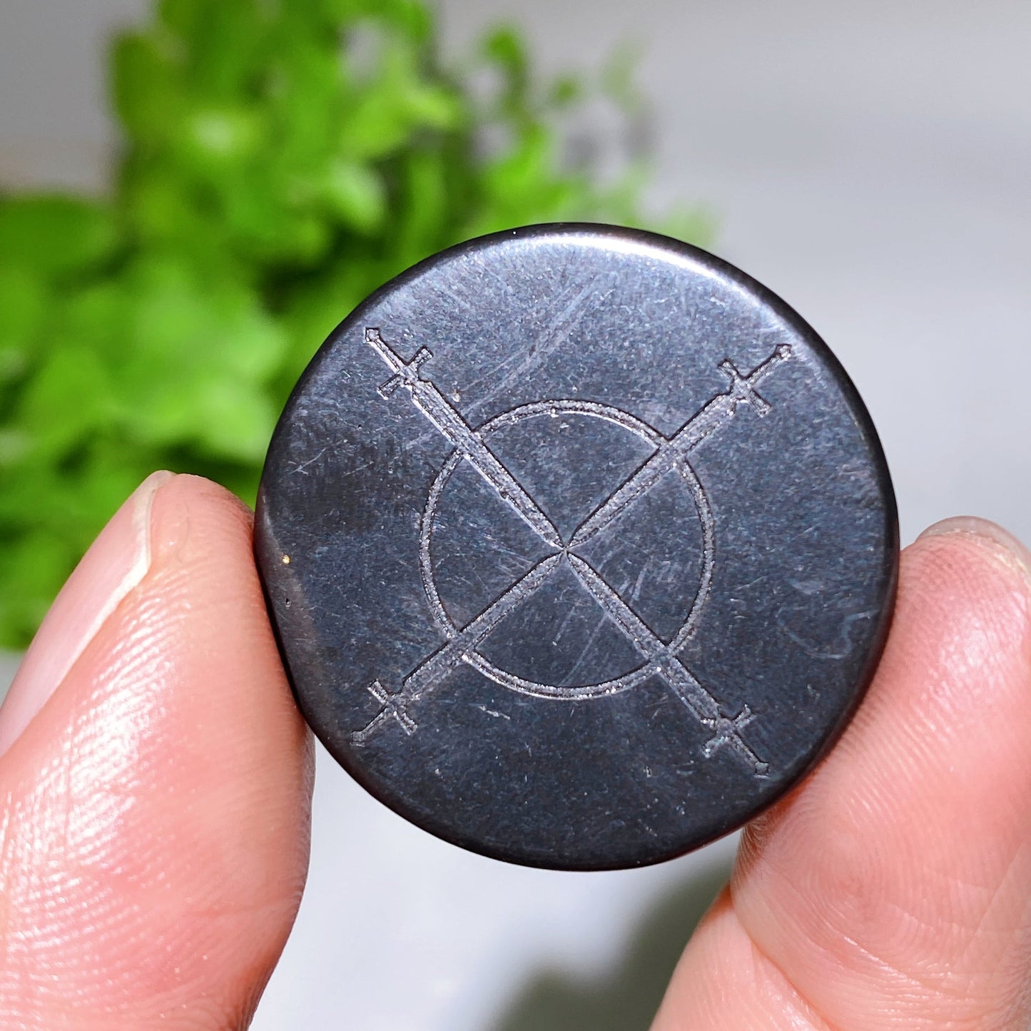 30mm Schungite Round Slab with Double Sides Tape Crystal Healing Bulk Wholesale