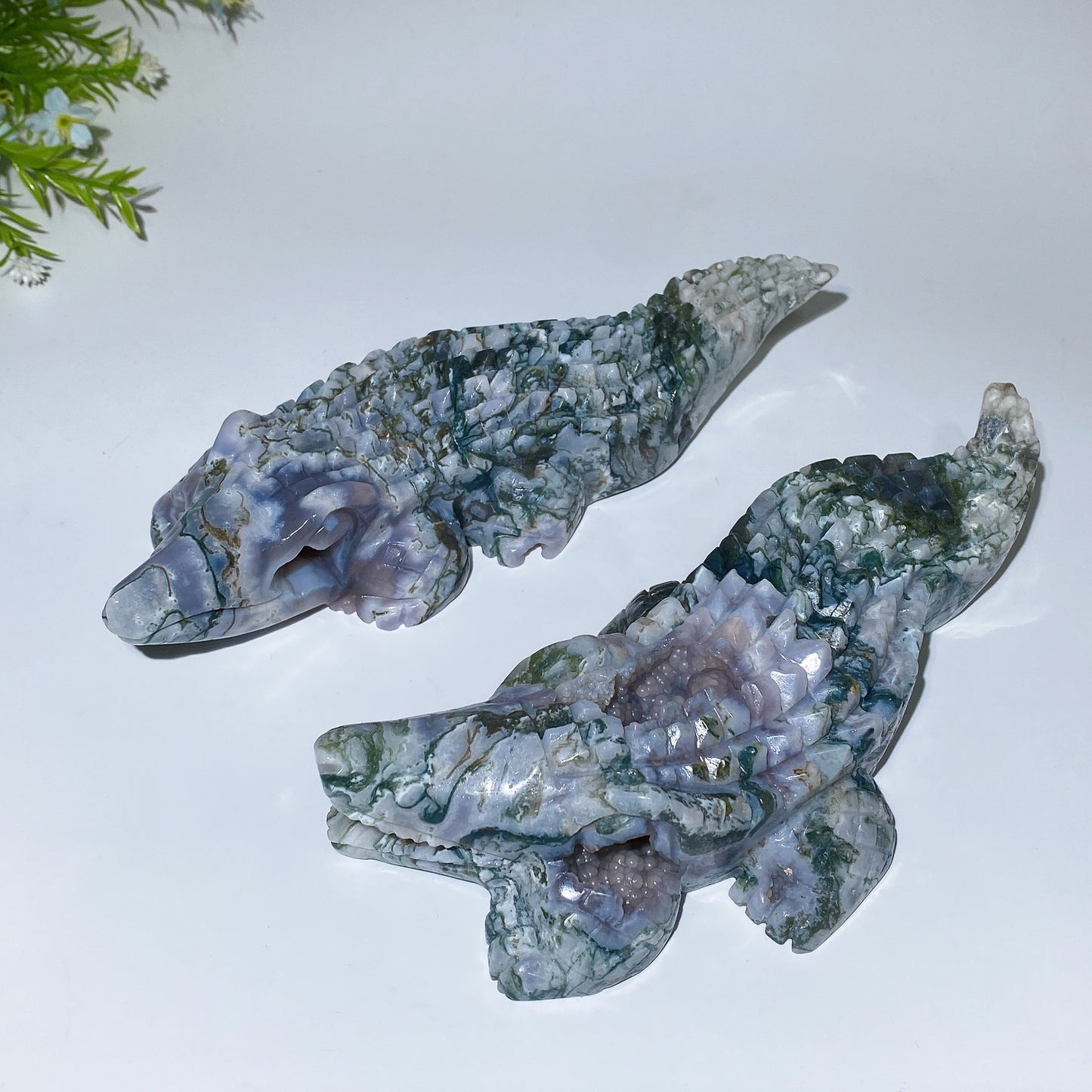 22cm Unique Moss Agate Crocodile Carving Crystal Healing Bulk Wholesale