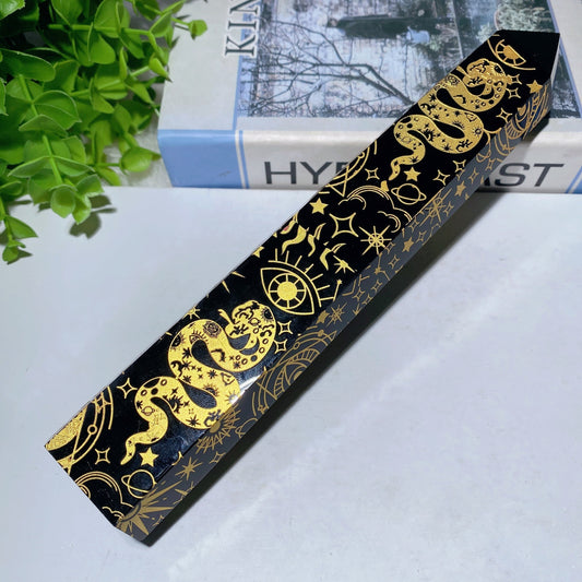 8.0" Black Obsidian Tower with Golden Printing Bulk Wholesale