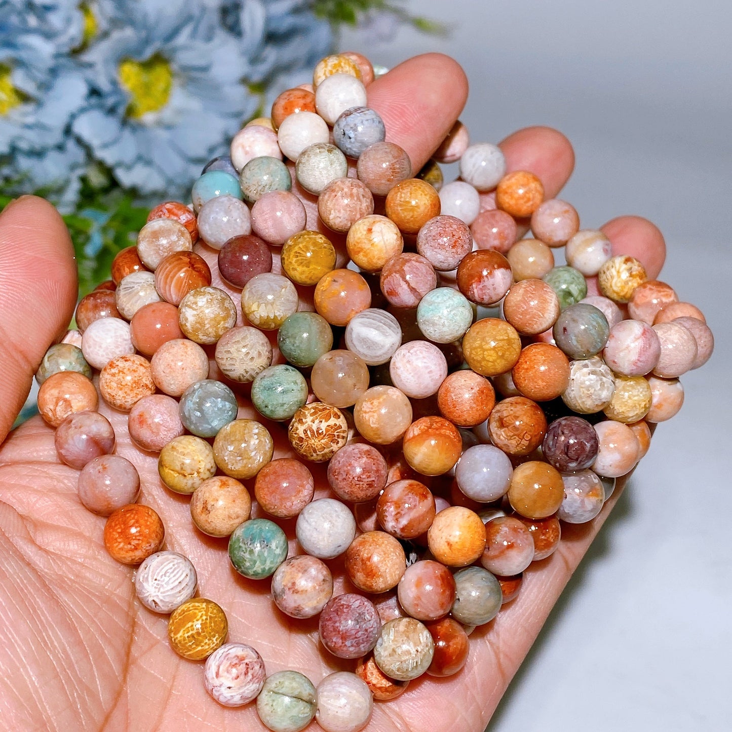 8mm Colorful Coral Jade Bracelet Crystal Healing Bulk Wholesale