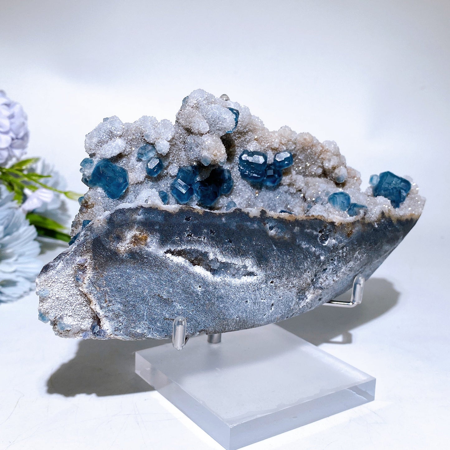 18cm Unique Sugar Blue Fluorite Ship Shape Specimen with Stand Crystal Healing Bulk Wholesale