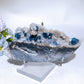 18cm Unique Sugar Blue Fluorite Ship Shape Specimen with Stand Crystal Healing Bulk Wholesale