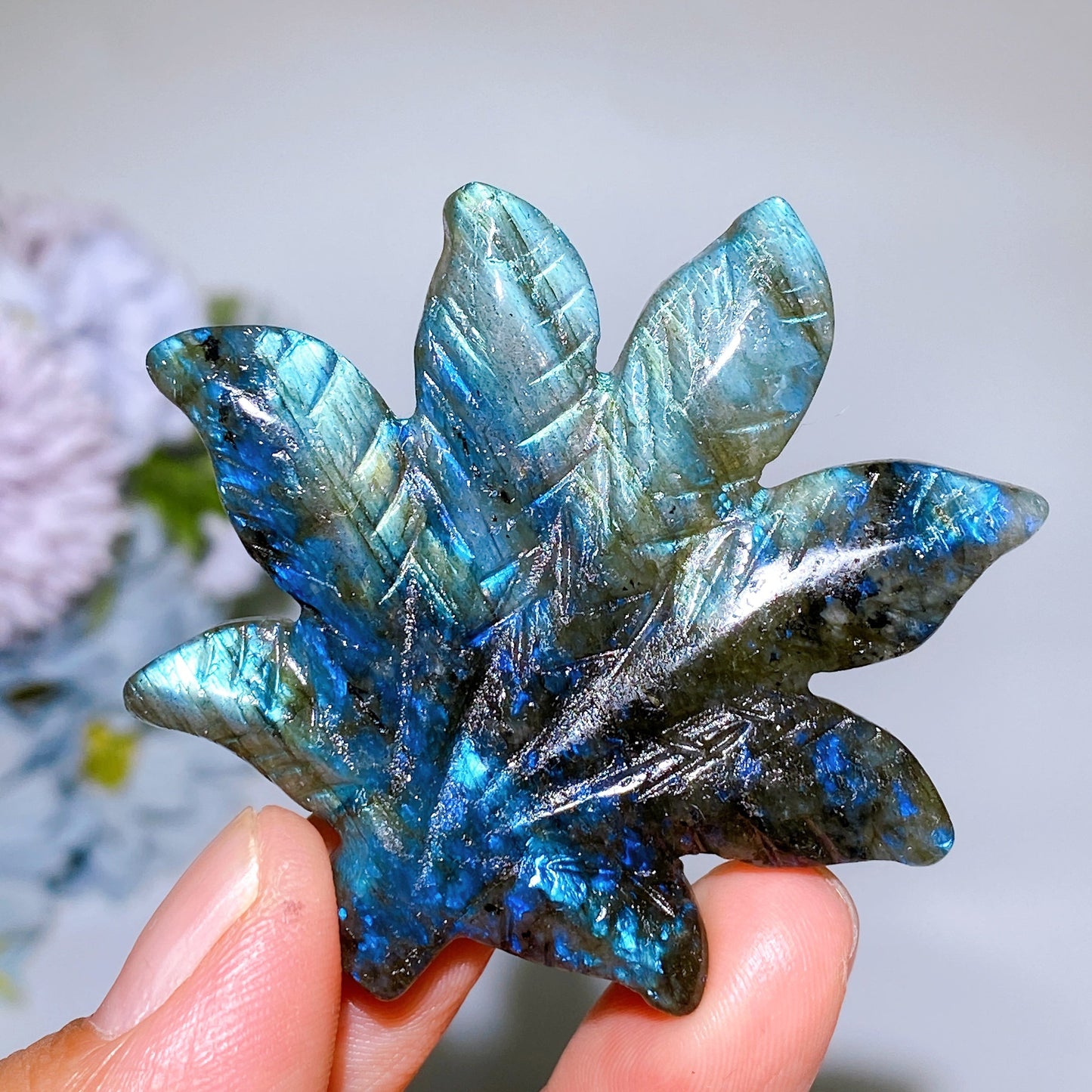 2.3" Labradorite Maple Leaf Carving Crystal Healing Bulk Wholesale