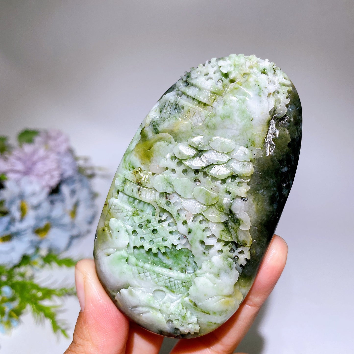 3.2"-3.8" Drilled Jade with Scenery Carving Crystal Healing Bulk Wholesale