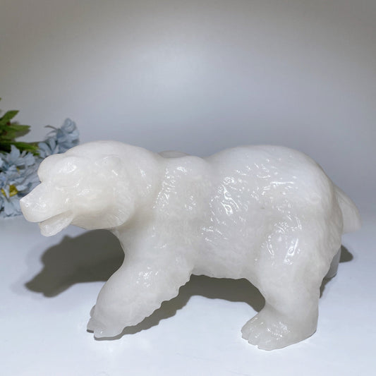26cm White Jade Polar Bear Carving Crystal Healing Bulk Wholesale
