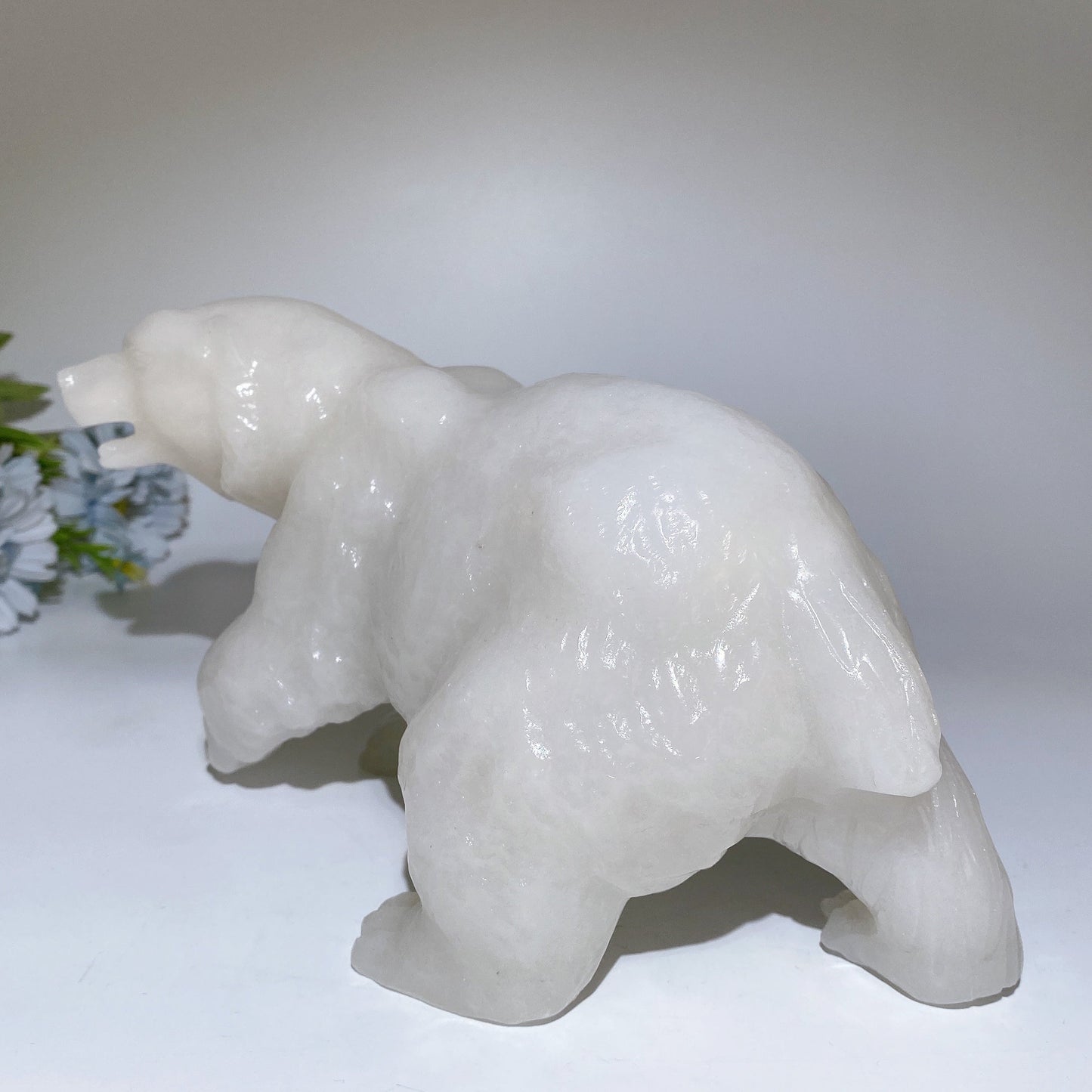26cm White Jade Polar Bear Carving Crystal Healing Bulk Wholesale