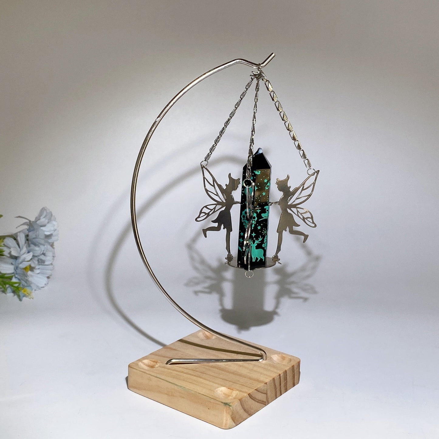 Metal Fairy Decor Stand with Wooden Base for Point Crystal Healing Bulk Wholesale