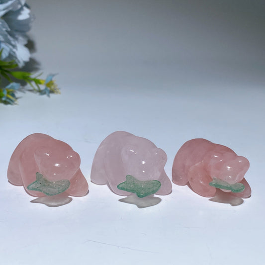 1.5" Rose Quartz Bear with Aventurine Fish Carving Crystal Healing Bulk Wholesale