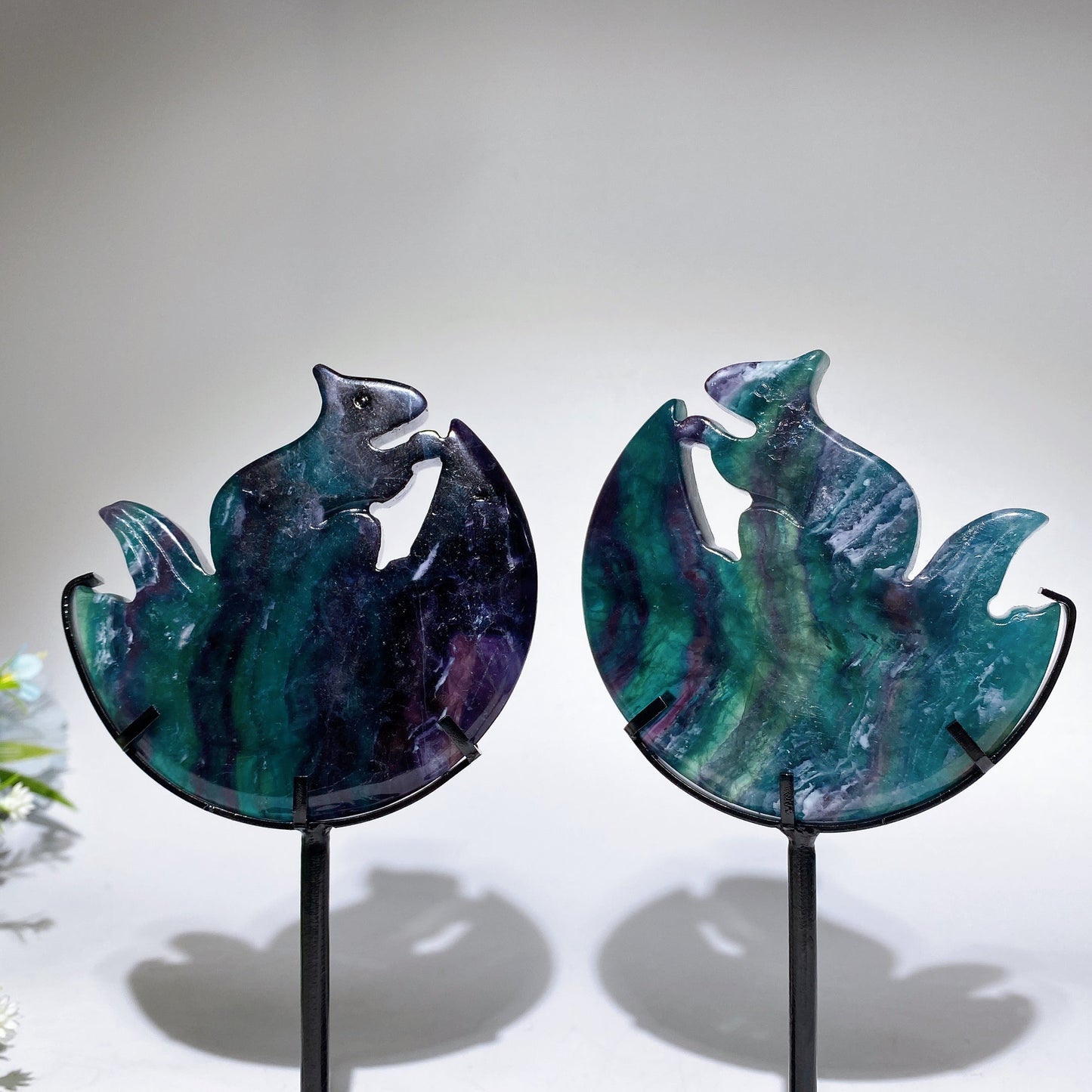 Druzy Agate Rainbow Fluorite Squirrel on Moon Carving with Stand Crystal Healing Bulk Wholesale