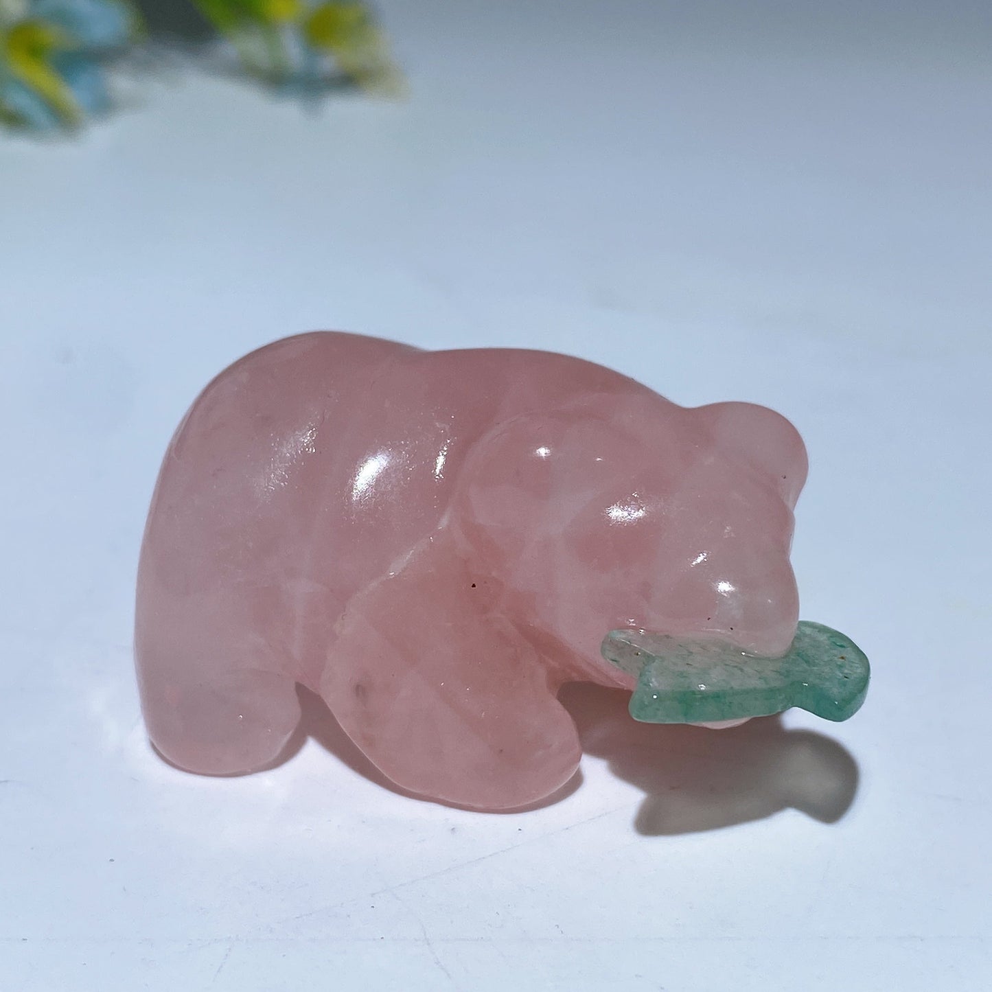 1.5" Rose Quartz Bear with Aventurine Fish Carving Crystal Healing Bulk Wholesale