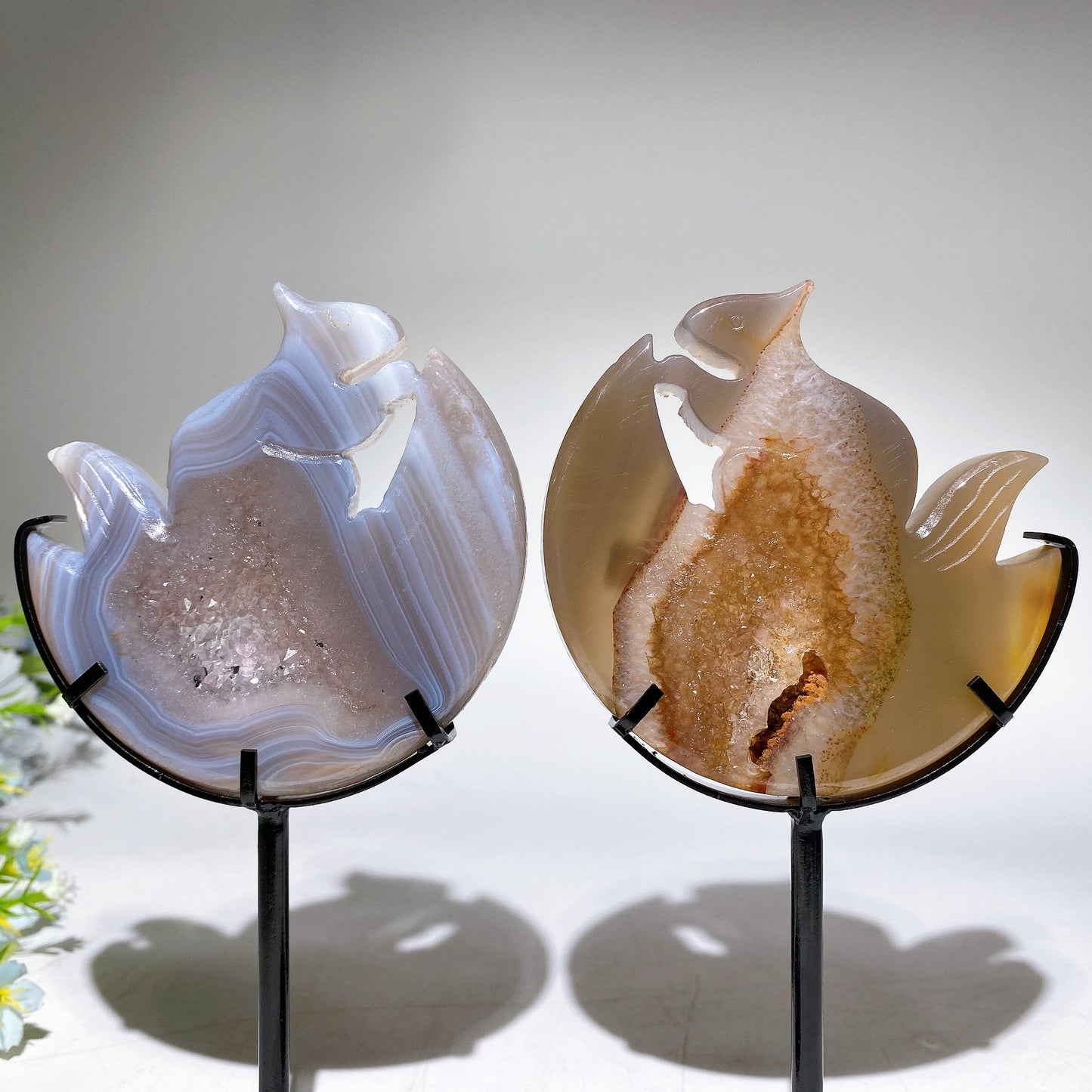 Druzy Agate Rainbow Fluorite Squirrel on Moon Carving with Stand Crystal Healing Bulk Wholesale