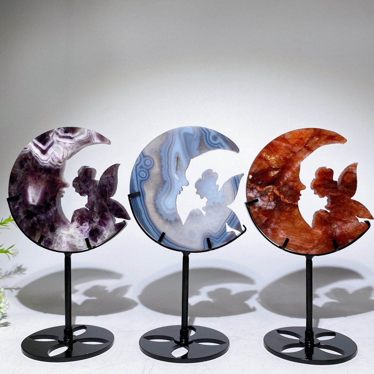 Crystal Fairy Moon Face Carving with Stand Crystal Healing Bulk Wholesale