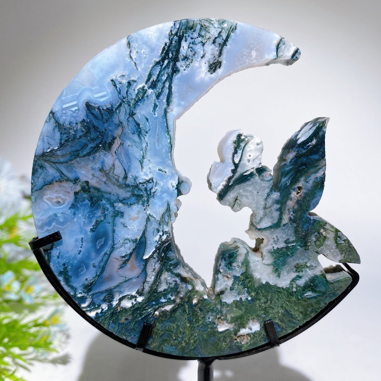 Crystal Fairy Moon Face Carving with Stand Crystal Healing Bulk Wholesale