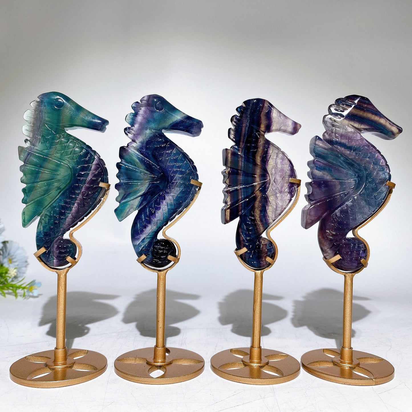 Rainbow Fluorite Seahorse Carving with Stand Crystal Healing Bulk Wholesale