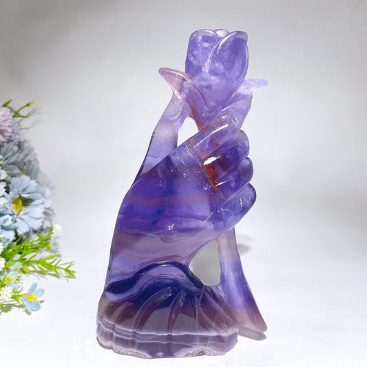 20cm Fuorite Hand Rose Flower Carving Crystal Healing Bulk Wholesale