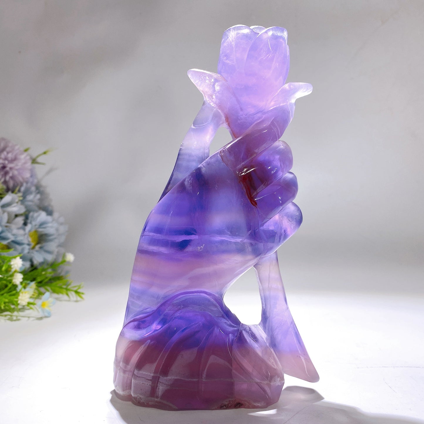 20cm Fuorite Hand Rose Flower Carving Crystal Healing Bulk Wholesale