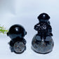 2.3" 3.3" Black Obsidian Spaceman on Yooperlite Planet Carving Crystal Healing Bulk Wholesale