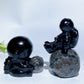 2.3" 3.3" Black Obsidian Spaceman on Yooperlite Planet Carving Crystal Healing Bulk Wholesale