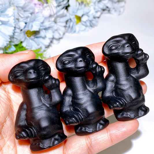 2.4" Black Obsidian Alien Carving Crystal Healing Bulk Wholesale