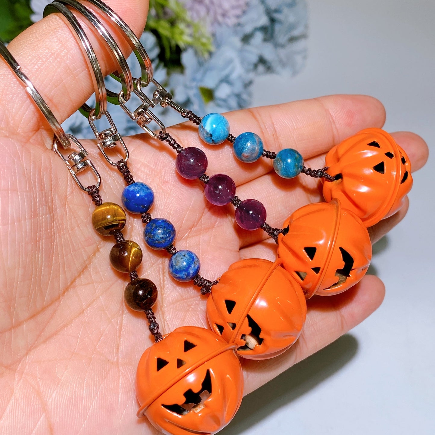 Crystal with Pumpkin Bell Key Chain for Halloween Crystal Healing Bulk Wholesale